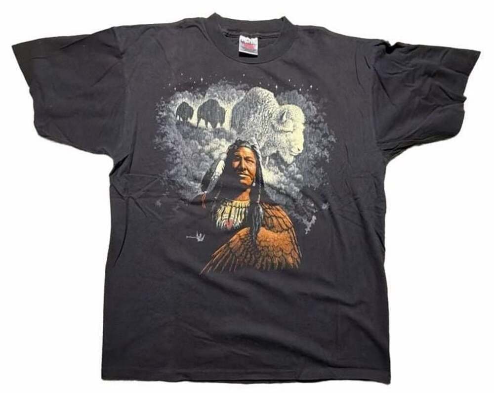 Oneita Native American Eagle Graphic T-Shirt Size XL Black